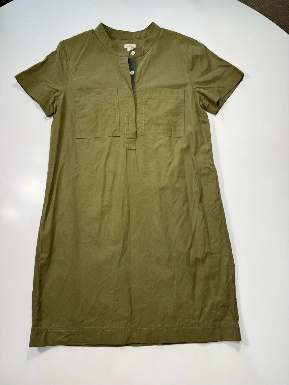 J. Crew Olive Green Short Button-Front Midi Dress